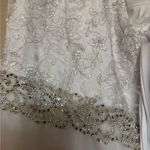 Mori Lee White Wedding Dress with Silver Beaded Embellishment